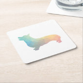 コルギドッグジオメトリックパターンシルエットパステル スクエアペーパーコースター (アングル)