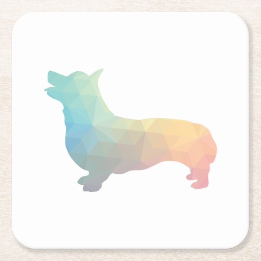 コルギドッグジオメトリックパターンシルエットパステル スクエアペーパーコースター (正面)