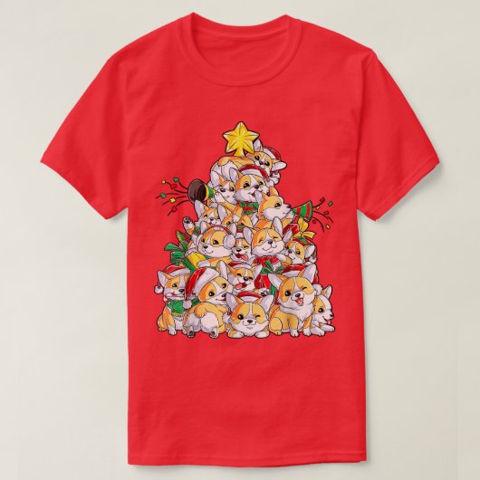 コルギドッグスクリスマスツリーメリーコルグマスクリスマスペットP Tシャツ (デザイン正面)