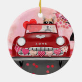 コルギドッグドライビングカーとハートバレンタイン セラミックオーナメント (裏面)