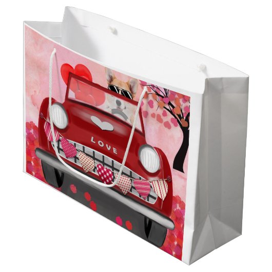 コルギドッグドライビングカーとハートバレンタイン ラージペーパーバッグ (正面アングル)