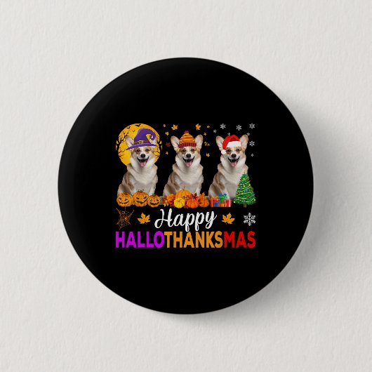 コルギドッグハロウィーンクリスマスハロサンクサス 缶バッジ (正面)