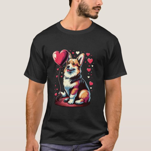 コルギドッグバレンタインデー犬のオーナーバレンタインロング Tシャツ (正面)
