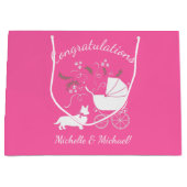 コルギドッグベビーシャワーピンクの女の子 ラージペーパーバッグ (正面)