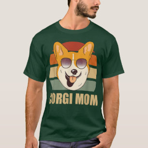 コルギドッグママヴィンテージレトロサンセットキュートデザインモト Tシャツ