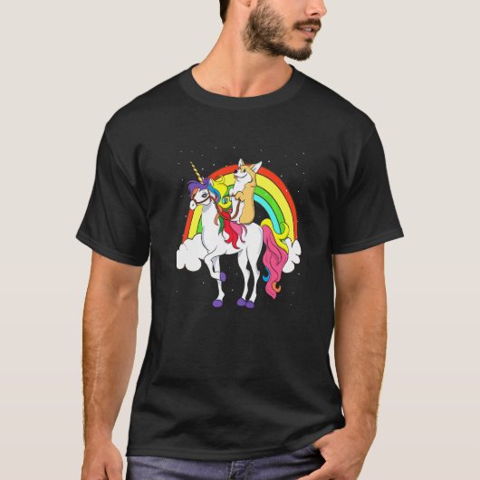 コルギドッグ宇宙銀河系レインボーコルギコーン Tシャツ (正面)