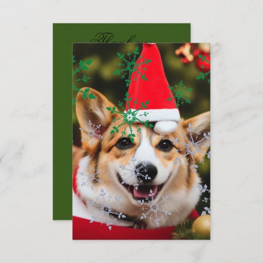 コルギドッグ笑うクリスマスおもしろい サンキューカード (正面/裏面)