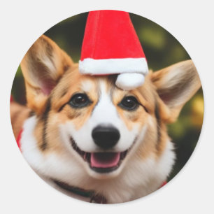 コルギドッグ笑うクリスマスおもしろい ラウンドシール