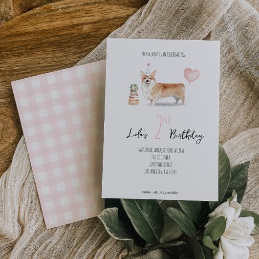 コルギドッグ誕生日招待状 – ガール 招待状
