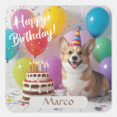 コルギハッピーバースデー スクエアシール (正面)