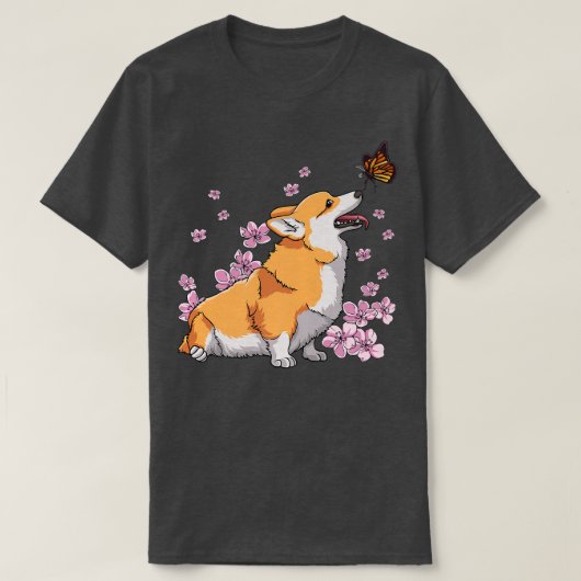 コルギバタフライ日本の桜さくらんぼブロッソ Tシャツ (デザイン正面)