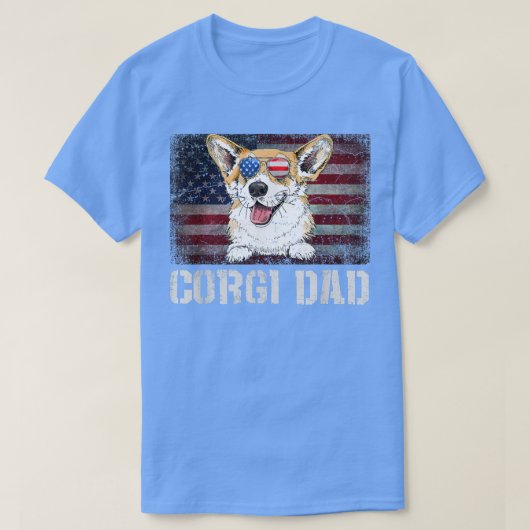 コルギパパアメリカンコルギドッグ米国国旗7月T日4日 Tシャツ (デザイン正面)