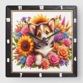 コルギパピーフローラガーデン スクエア壁時計 (正面)