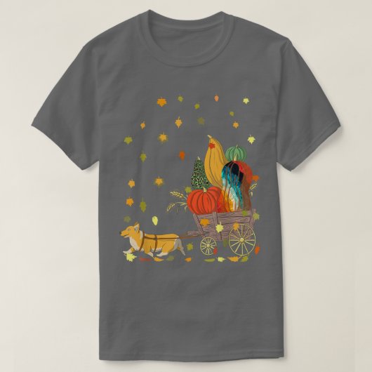 コルギパンプキン絞り染めドッグオーバー紅葉 Tシャツ (デザイン正面)