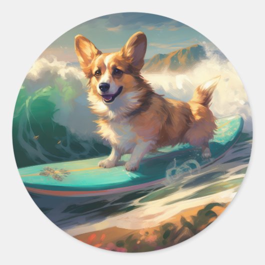 コルギビーチサーフィン絵を描ズ ラウンドシール (正面)