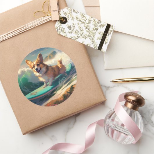 コルギビーチサーフィン絵を描ズ ラウンドシール (ギフト)