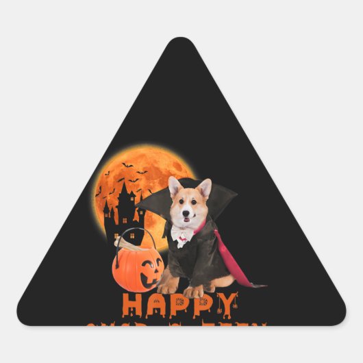 コルギフト | Happy Quaroteen Corgi Halloween 三角形シール (正面)