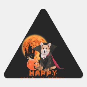 コルギフト   Happy Quaroteen Corgi Halloween 三角形シール