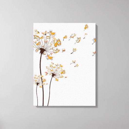 コルギフラワーフライダンデリオンシャツかわいい犬の恋人 キャンバスプリント (正面)