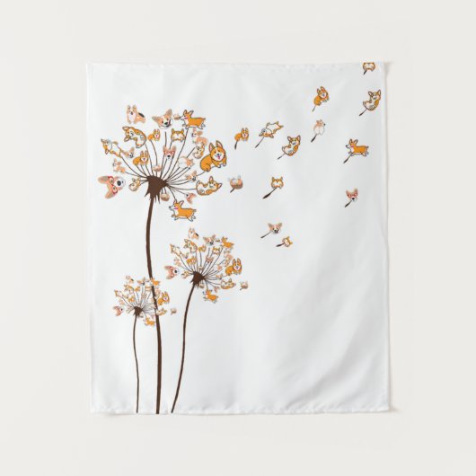 コルギフラワーフライダンデリオンシャツかわいい犬の恋人 タペストリー (正面)