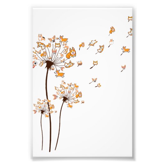 コルギフラワーフライダンデリオンシャツかわいい犬の恋人 フォトプリント            (正面)