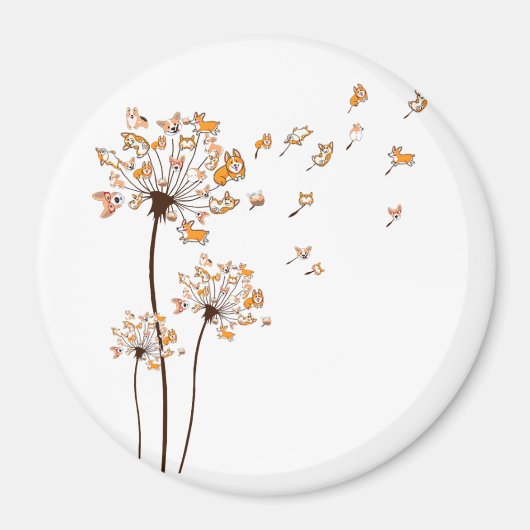 コルギフラワーフライダンデリオンシャツかわいい犬の恋人 マグネット (正面)