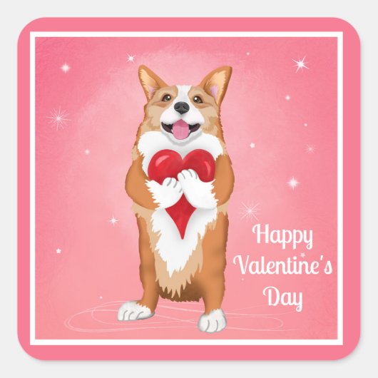 コルギホールディングハートハッピーバレンタインデー スクエアシール (正面)