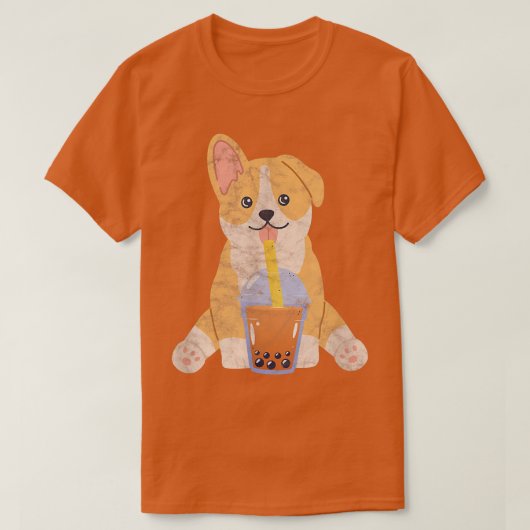 コルギボバブルティーミルクティーかわいいアニメドッグロー Tシャツ (デザイン正面)
