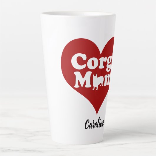 コルギマムカワイイ赤いハートモノグラム カフェラテマグ (正面)