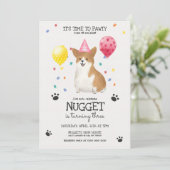 コルギレッツポーティドッグ誕生日招待状ピンク 招待状 (スタンド正面)