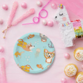 コルギーは海模様で潜っている ペーパープレート (パーティー)