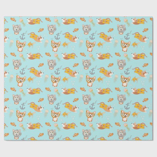 コルギーは海模様で潜っている ラッピングペーパー (フラット)