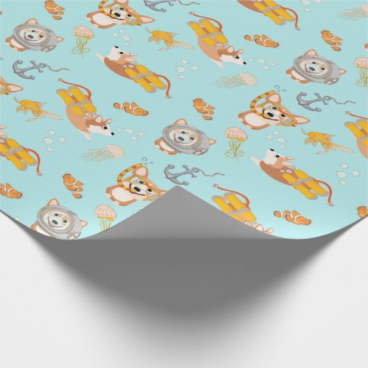 コルギーは海模様で潜っている ラッピングペーパー (角)