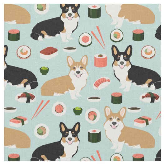 コルギー犬のすし料理 ファブリック (クローズアップ)