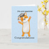 コルギ卒業記念かわいい犬のおめでとう カード (黄色い花)