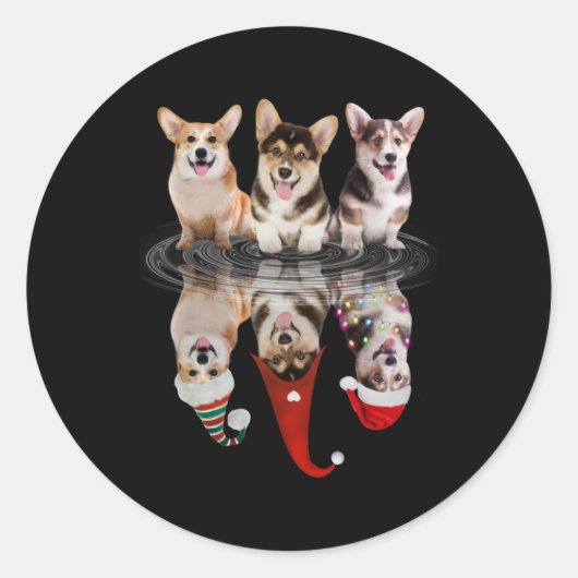 コルギ幸せなクリスマスおもしろい変装犬 ラウンドシール (正面)