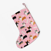 コルギ模様ピンク スモールクリスマスストッキング (裏面 (吊り時))