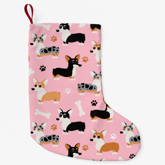 コルギ模様ピンク スモールクリスマスストッキング (正面)