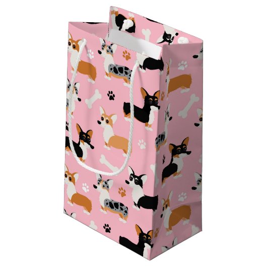 コルギ模様ピンク スモールペーパーバッグ (裏面アングル)