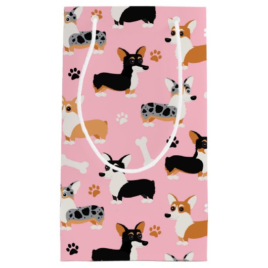 コルギ模様ピンク スモールペーパーバッグ (正面)