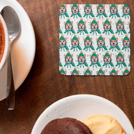 コルギ犬がクリスマスを育てる スクエアペーパーコースター