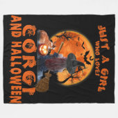 コルギ犬とハロウィーンを愛する女の子 フリースブランケット (正面(横))