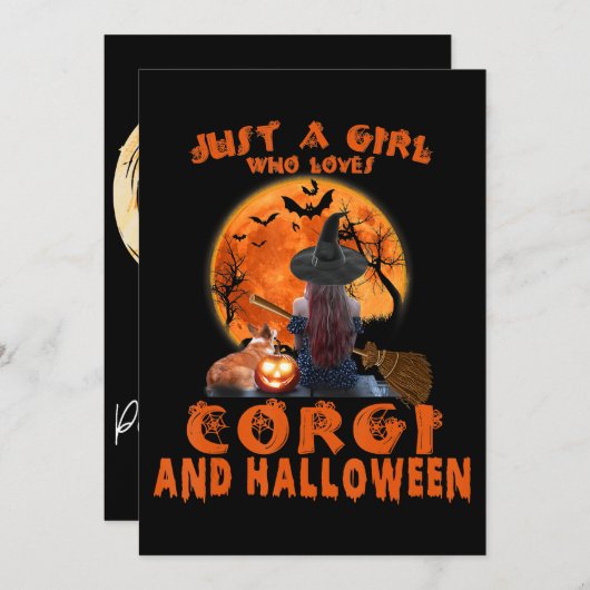 コルギ犬とハロウィーンを愛する女の子 招待状 (正面/裏面)