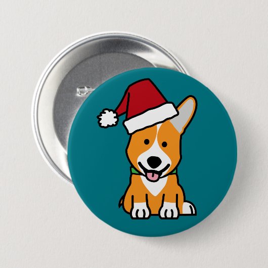 コルギ犬の子犬ペンブレッシュ·ウェルシュ·クリスマス·サンタハット 缶バッジ (正面&裏面)