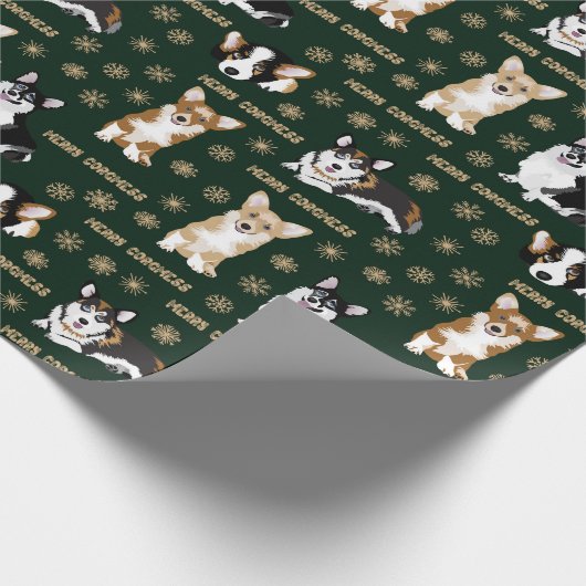コルギ祝スのクリスマス-緑の模様の包み ラッピングペーパー (角)