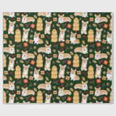 コルギ祝スのクリスマス-緑の模様 ラッピングペーパー (フラット)