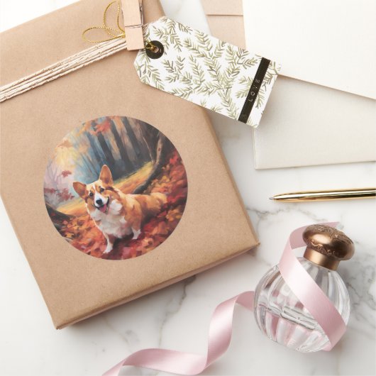 コルギ紅葉秋インスパイア ラウンドシール (ギフト)