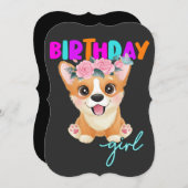 コルギ誕生日ガールコルギ愛犬家ズギフト 招待状 (正面/裏面)