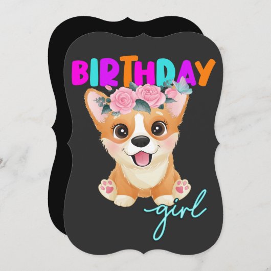 コルギ誕生日ガールコルギ愛犬家ズギフト 招待状 (正面/裏面)