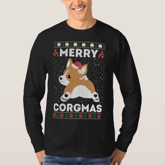 コルギ醜いクリスマスセーターメリースタイルコルグマスS Tシャツ (正面)